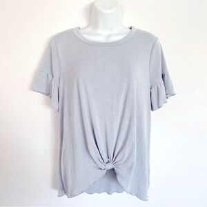 Bluish Grey Ruffle Sleeve Knot Front Top